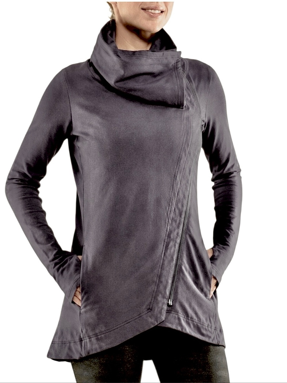 LULULEMON Black Method Wrap Asymmetrical Zip Up High Neck Pockets Size 10 *Flaw - Picture 2 of 14